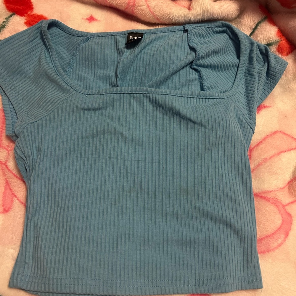 Shein Blue Ribbed Women's Top